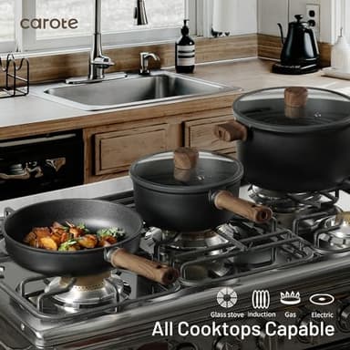 CAROTE Nonstick Kitchen Cookware Sets, Non stick Pots and Pans set, Induction Cookware Set 17pcs Black - Image 6