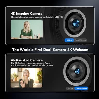 EMEET Piko 4K Webcam for Streaming, World’s 1st Dual-Camera AI-Powered 4K Camera w/AI Autofocus, 3 Mics Array&3 Sound Modes, USB Webcam with Clip, Great for Streaming, Desk Setup - Image 4