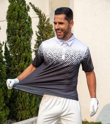 uideazone Mens Golf Shirts Short Sleeve Slim Fit Polo Shirts Moisture Wicking Fitness Black White Golf Polos - Image 4