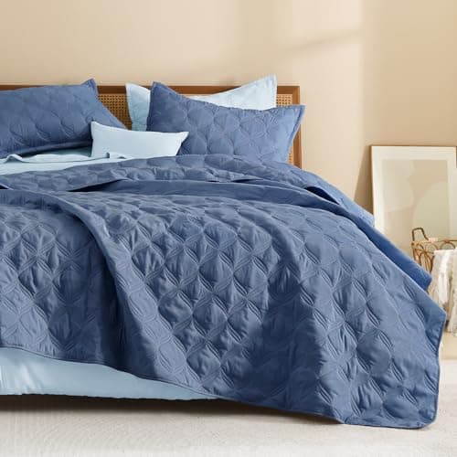 Litanika Oversized King Quilt Bedding Set, 128x120 Inch Super King Ocean Blue Comforter Bedspreads Lightweight Bed Coverlets Boho Bedding Cover Decor All Season,3 Pieces (1 Quilt & 2 Pillowcases) - Image 1