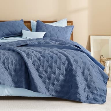Litanika Oversized King Quilt Bedding Set, 128x120 Inch Super King Ocean Blue Comforter Bedspreads Lightweight Bed Coverlets Boho Bedding Cover Decor All Season,3 Pieces (1 Quilt & 2 Pillowcases) - Image 1