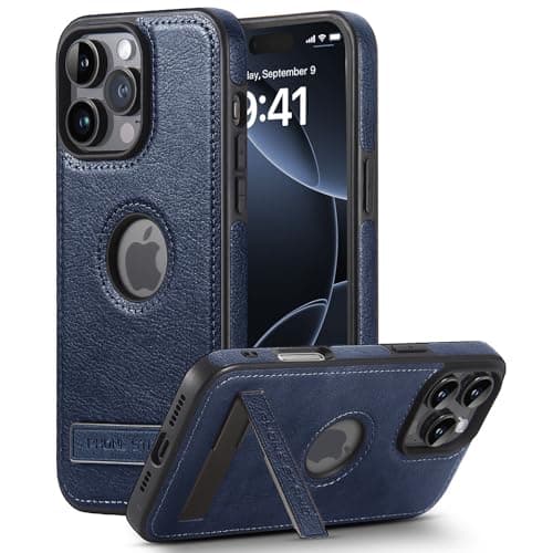 KSELF Leather Case for iPhone 16 Pro Max Case, Protective Slim with Kickstand Shockproof Phone Cases, Built-in Invisible Stand Compatible with iPhone 16 Pro Max 6.9'' (Blue, for iPhone 16 Pro Max) - Image 1