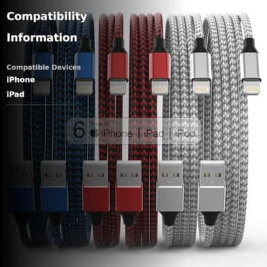 [Apple MFi Certified] 6Pack 3/3/6/6/6/10 FT iPhone Charger Nylon Braided Fast Charging Lightning Cable Compatible iPhone 14 Pro/13 mini/13/12/11 Pro MAX/XR/XS/8/7/Plus/6S/SE/iPad - Image 3