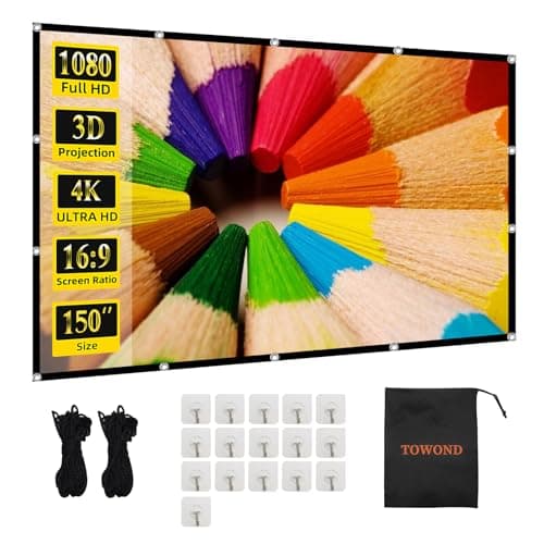 Projector Screen TOWOND 150 inch Projection Screen Indoor Outdoor Washable Anti-Crease 16:9 HD Rear Front Movies Screen for Home Theater Office - Image 1