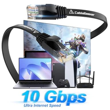 Cat 6 Ethernet Cable 100 ft, Indoor&Outdoor, High Speed 10Gbps Internet Network, Pure Copper Flat Ethernet Patch Cable Long, Computer LAN Cable with Clips & Straps for Router, Modem, PS4/5, Black - Image 2