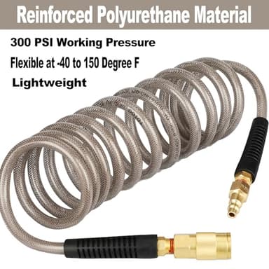 YOTOO Reinforced Polyurethane Recoil Air Hose 1/4" Inner Diameter by 10' Long, Heavy Duty, Flexible Air Compressor Hose with Bend Restrictor, 1/4" Swivel Industrial Quick Coupler and Plug, Gray - Image 2