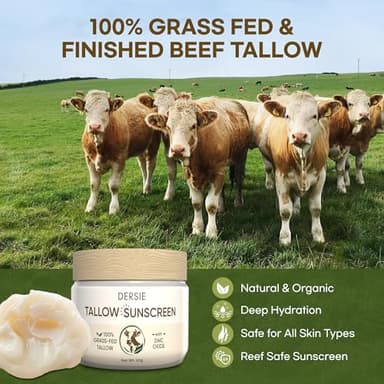 Beef Tallow Sunscreen with Zinc Oxide: Tallow & Zinc Oxide Instant Sun Protection - Non Greasy Formula with Beeswax, Red Raspberry, Carrot Oil - Suitable for Dry and Sensitive Skin - Fresh Scent - Image 4