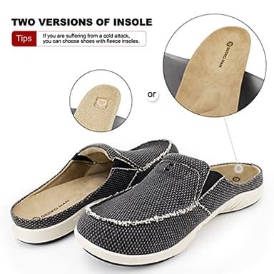 Mens Slippers with Arch Support, Canvas House Slipper for Men with Suede Insole and Velvet Lining, Slip on Clog House Shoes with Indoor Outdoor Anti-Skid Rubber Sole, Black, 9.5 - Image 6