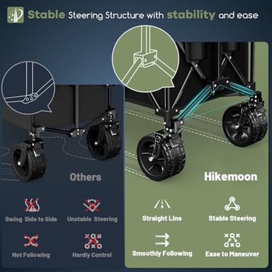 Hikemoon 300L Extra Large Wagons Carts Foldable, 560LBS Heavy Duty Collapsible Beach Wagon 48" Long with Big All-Terrain Wheels, Utility Folding Cart for Camping, Grocery, Sports, Garden, Black - Image 5