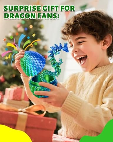 3D Printed Dragon Easter Egg - Basket Essentials Stuffers, Prefilled Easter Egg Filled with Toy, Articulated Crystal Dragon Fidget Toy for Kid (Laser Green-12inch) - Image 7