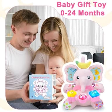 Holaxander Baby Elephant Musical Stuffed Animals Toy with Light-Up Music & Crinkle Sound Paper,Infant Bilingual Early Learning Education Toys,Tummy Time Toys for 0-3-6-12+ Months Boy Girl, Pink - Image 7