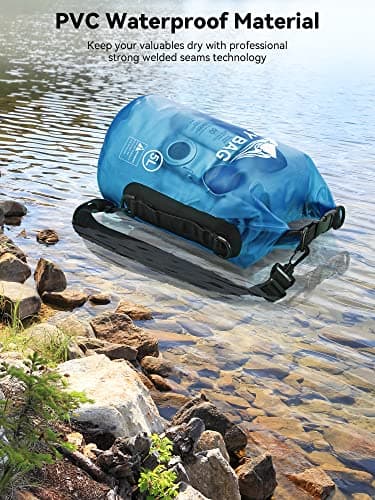 HEETA Dry Bag Waterproof for Women Men, Roll Top Lightweight Dry Storage Bag Backpack with Phone Case for Travel Swimming Boating Kayaking Paddle Board Camping Beach Accessories (Transparent Blue, 5L) - Image 3