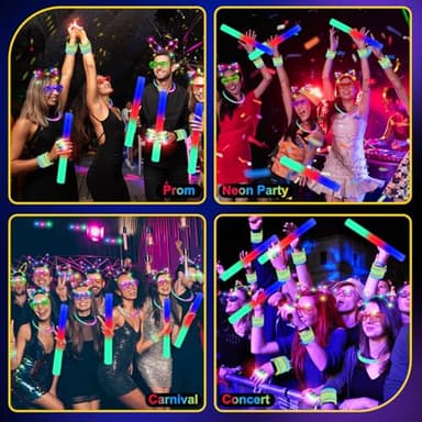 OLUPP 282 PCS Glow in the Dark Party Supplies, 18 Foam Sticks, 18 LED Glasses, 200 Glow Sticks, 30 Finger Lights, 8 Bunny Ear Headband and 8 LED Cat Ear Headband for Wedding,Birthday,Concert,New Year - Image 4
