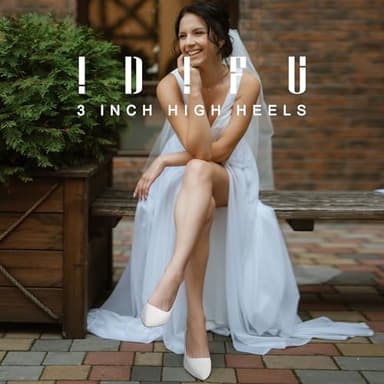 IDIFU White High Heels Pumps Closed Toe Heels Women's Pumps Stiletto Pointed Toe Dress Shoes Wedding Prom Bridal Work Office Bride Trendy Dressy Comfortable Classic Pumps Shoes(White Pu,8) - Image 2