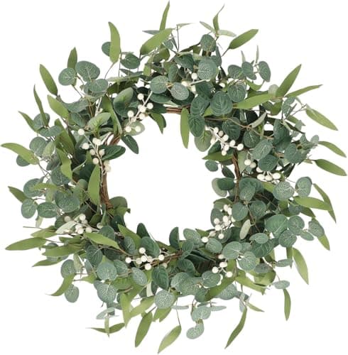 CEWOR 20in Eucalyptus Wreath for Front Door Spring Wreath for Farmhouse Front Porch Home Window Decor - Image 1