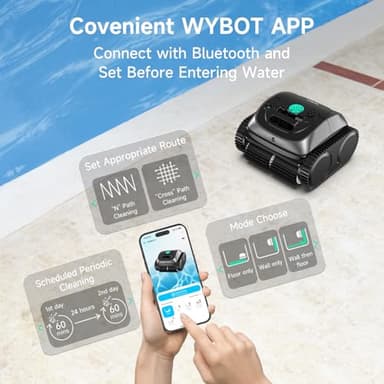 WYBOT C1 Robotic Pool Vacuum for Inground Pools, 150min Runtime Cordless Pool Cleaner, 4-in-1 Wall & Waterline Cleaning Up to 1,614Sq.ft, Smart Navigation, App Support (Gray) - Image 6