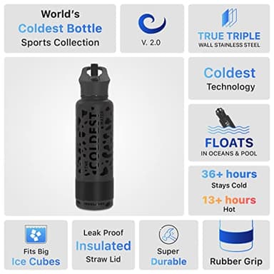 Coldest Insulated Water Bottle with Straw Lid - Stainless Steel Metal Insulated Bottle for Men & Women (Black Leopard, 40 oz) - Image 7