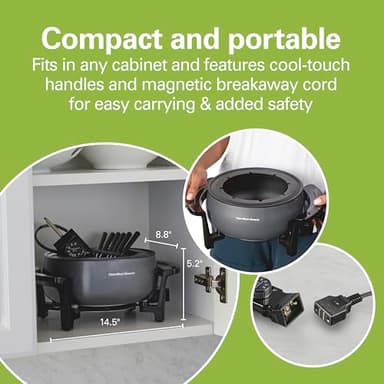 Hamilton Beach 12 Cup Electric Fondue Pot Set with Temperature Control, 6-Color Coded Forks, for Cheese, Chocolate, Hot Oil, Broth, 3 Quart PFAS-Free Nonstick Interior, Gray (86202) - Image 7