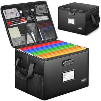 DEEGO Fireproof Document Box, Water-Resistant File Organizer Box with Lock for Document Safe, Collapsible File Organizer with Handle, Filing Cabinets for Home Office for Hanging Letter/Legal Folder - Image 1