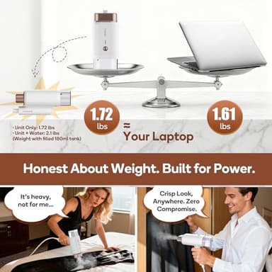 Newbealer Dual Voltage Garment Steamer - 120V/220V, 1200W Powerful Steamer for Clothes, Home & Travel Use, Horizontal & Vertical Steaming, 20s Heat-up, Foldable, 1.72lbs, 180ml (Gold) - Image 2