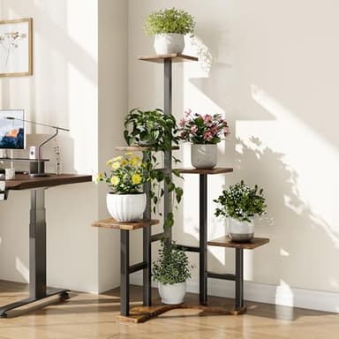Yzosvki Corner Plant Stand Indoor, 6 Tiered Corner Plant Shelf Flower Stand for Multiple Plants, Plant Shelves Organizer Rack for Living Room, Balcony, Patio, Garden, Square Rustic Brown - Image 6
