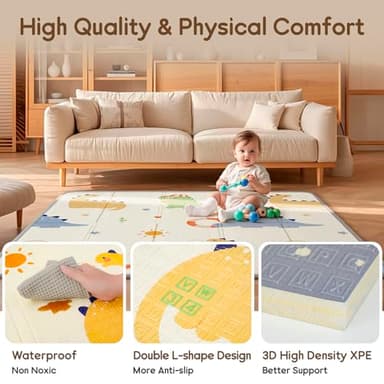 Foldable Baby Play Mat, PIGLOG Waterproof Playmats for Babies and Toddlers Kids, Safe Foam Playmat for Tummy Time, 50x50 Playpen Mat, Reversible Portable Baby Floor Mat for Infant, Toddler, Dinosaur - Image 3