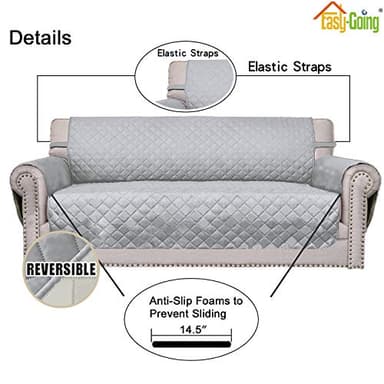 Easy-Going Reversible Oversized Couch Cover for 3 Cushion Couch Sofa Cover for Dogs Water Resistant Furniture Protector Cover with Foam Sticks for Pet (Oversized Sofa, Light Gray/Ivory) - Image 3