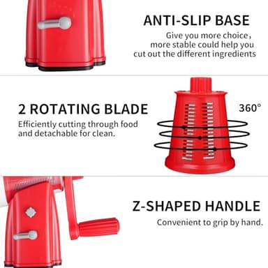 ChinKc Rotary Cheese Grater Shredder - Upgraded 5 in 1 Cheese Grater with Handle and Strong Suction Base, Multi-purpose Julienne Slicer Ice Shaver Nuts Grinder for Ice, Vegetables, Fruit, Nuts - Image 5