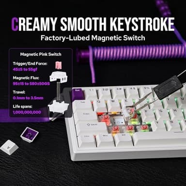 EPOMAKER HE68 Hall Effect Keyboard, 8000hz Polling, 0.01mm Adjustable Trigger, 0.125ms Latency, Creamy Gasket, Snap Key, SOCD, RGB, Wired Magnetic Gaming Keyboard for Mac/PC (White) - Image 6