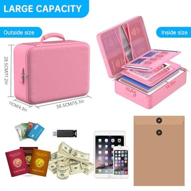 ENGPOW 5200°F Fireproof Document Bag with Lock, Upgraded Heat Insulated Fireproof＆Waterproof Box 8 Layers Document Organizer, Portable Home Travel Safe Storage Box for Important Files, Laptop, Pink - Image 7