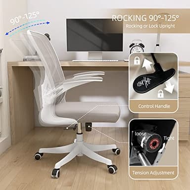 Monhey Office Chair Ergonomic Desk Chair with Lumbar Support&Headrest&Flip-up Arms Height Adjustable Rocking Swivel High Back Computer Chair Warm Taupe Mesh Study Chair (01Khaki) - Image 9