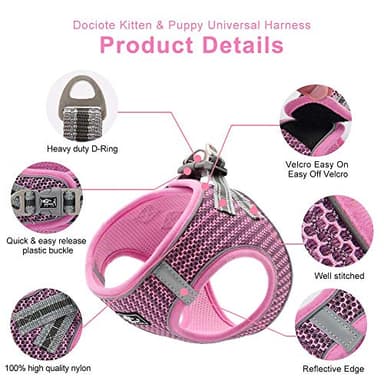 Dog and Cat Universal Harness with Leash - Cat Harness Escape Proof - Adjustable Reflective Step in Dog Harness for Small Dogs Medium Dogs - Soft Mesh Comfort Fit No Pull No Choke, Pink, L - Image 2