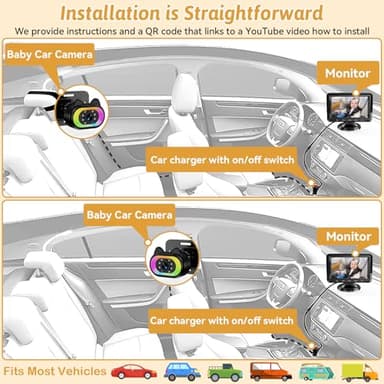 Wkzay Baby Car Camera for Backseat – HD 1080P, 150° Wide Angle, Night Vision, Easy Installation, Adjustable LED Light, 4.3” LCD Display, Anti-Glare - Image 8
