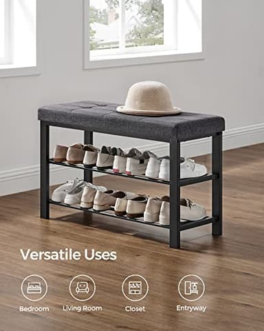 SONGMICS Shoe Bench, Storage Bench, Entryway Bench with Cushion, Shoe Shelf with Seat, Space-Saving, Modern Style, for Living Room, Bedroom, Hallway, Dark Gray and Ink Black ULBS57GYZ - Image 7
