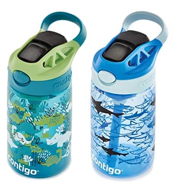Contigo Aubrey Kids Water Bottle, 2-Pack, 14oz, Dinos & Sharks, Spill-Proof Lid, Dishwasher Safe, Blue & Green - Image 5