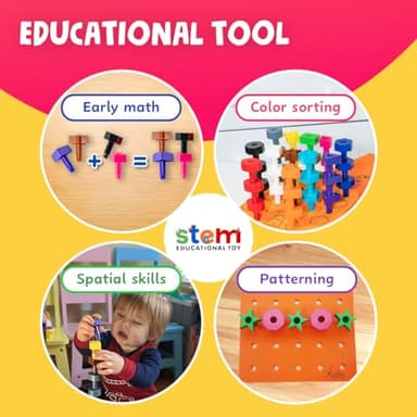 Skoolzy Peg Board Set - Montessori Toys for 2 Year Old - 38 Pc Plastic Peg Board for Kids with Shapes - Occupational Therapy Toys with Pegs, Dice, Lacing String & Storage Bag - Image 3