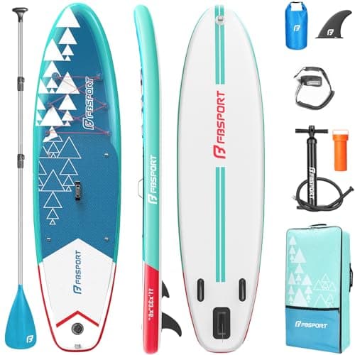 FBSPORT 11' Premium Stand Up Paddle Board, Yoga Board with SUP Accessories & Carry Bag | Wide Stance, Surf Control, Non-Slip Deck, Leash, Paddle and Pump for Youth & Adult(BlueWhite) - Image 1