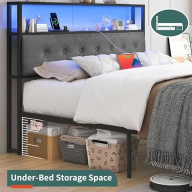 Yoobure Queen Bed Frame with Headboard, Platform Bed Frame Queen Size, Heavy Duty Bed Frames with 2 Storage Drawers, Bedframe with Charging Station & LED Light, No Box Spring Needed, Noise Free - Image 5