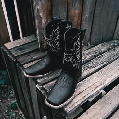 Lumeheel Cowboy Boots for Men - Western Square Toe Men's Black Boots with White Classic Embroidered, Slip on Chunky Heel for Spring Fall 10M - Image 4