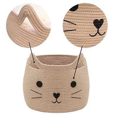 VK VK·LIVING Animal Baskets Large Woven Cotton Rope Storage with Cute Cat Design Laundry Organizer for Towels, Blanket, Toys, Clothes, Gifts – Cat Toy Box Pet or Baby Gift Baskets 15"Lx14H" - Image 7