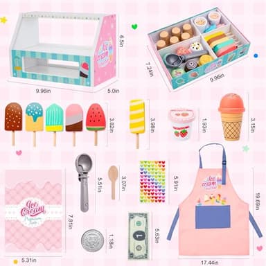 Meland Ice Cream Toy - Wooden Ice Cream Play Set with Aprons, Pretend Play Toys with Play Food, Wooden Play Store Toys for Toddlers, Kids Toys & Gift for Girls Boys Age 3 4 5 6 7 Years Old - Image 3