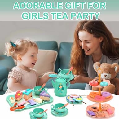 Lajeje Princess Tea Party Set for Little Girls - Pretend Plastic Teapot Set, Princess Tea Time Play Kitchen Toy with Cups, Plates, and Carrying Case - Birthday Gifts for Kids Toddlers Age 3 4 5 6 - Image 2