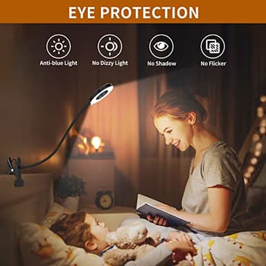 iZELL Desk Lamp, [3 Color Modes & 10 Brightness] LED Reading Light with Clamp, Flexible Gooseneck Book Light for Kids Reading Book in Bed at Night Clip on Table, Headboard, Dorm - 15.8‘’ Black - Image 5