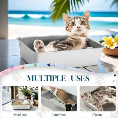 YOILES Stainless Steel Cat Litter Box with High Sides, Extra Large Open Metal Litter Pan, Easy to Clean, Rust Proof, Non Stick, Non Slip Rubber Feets (24"x16"x6") - Image 6