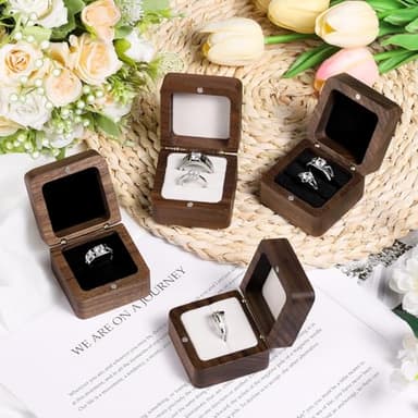 Etercycle Engagement Ring Box, Handmade Wooden Square Wedding Jewelry Box, Small Wood Ring Bearer Box Double Slot Ring Case for Proposal Ceremony Anniversary(Double White) - Image 6