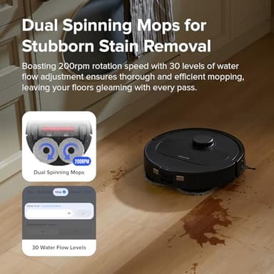 roborock Qrevo S Robot Vacuum and Mop, Self-Drying, Auto Mop Washing, 7000Pa Suction, Self-Emptying & Refilling, 10mm Auto Lifting, 200RPM Spinning Mops, Smart Obstacle Avoidance, Black - Image 6