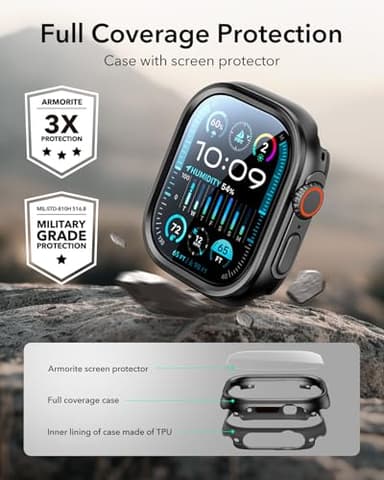 ESR for Apple Watch Ultra 3 /Ultra 2 /Ultra Case with Screen Protector 49mm (2025) Military Grade Protection, Aluminum Alloy Case with 2 Pack Armorite Glass Protector Set, Stay Original, Black - Image 4