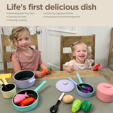 GILOBABY Play Kitchen Accessories, Play Food Sets for Kids Kitchen Playset with Pots and Pans Set, Cooking Utensils, Preschool Learning Education Toys for Toddlers, Birthday Gifts for Girls (Pink) - Image 6