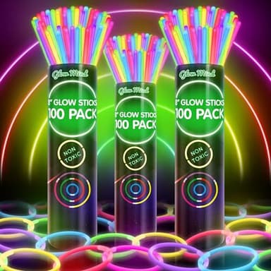 300 Ultra Bright Glow Sticks Bulk - Halloween Glow in the Dark Party Supplies Pack - 8" Glowsticks Party Favors with Bracelets and Necklaces - Image 1