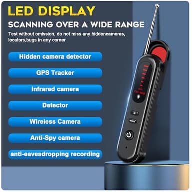SEVENPARK Hidden Camera Detector - 2025 Portable Camera Finder, GPS Tracker Detector, RF Wireless Signal Scanner for Office, Hotels, Cars, 5 Levels Sensitivity (Black) - Image 2
